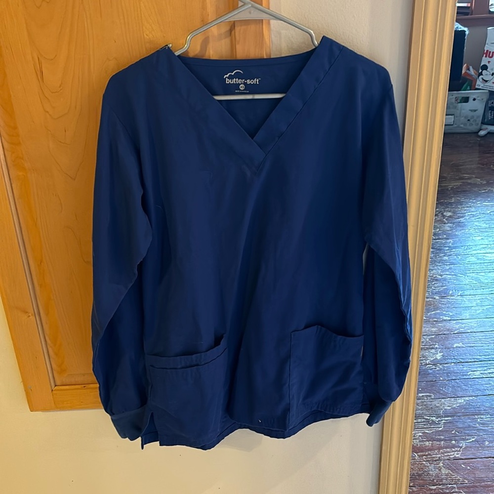 Galaxy blue long sleeve scrub top